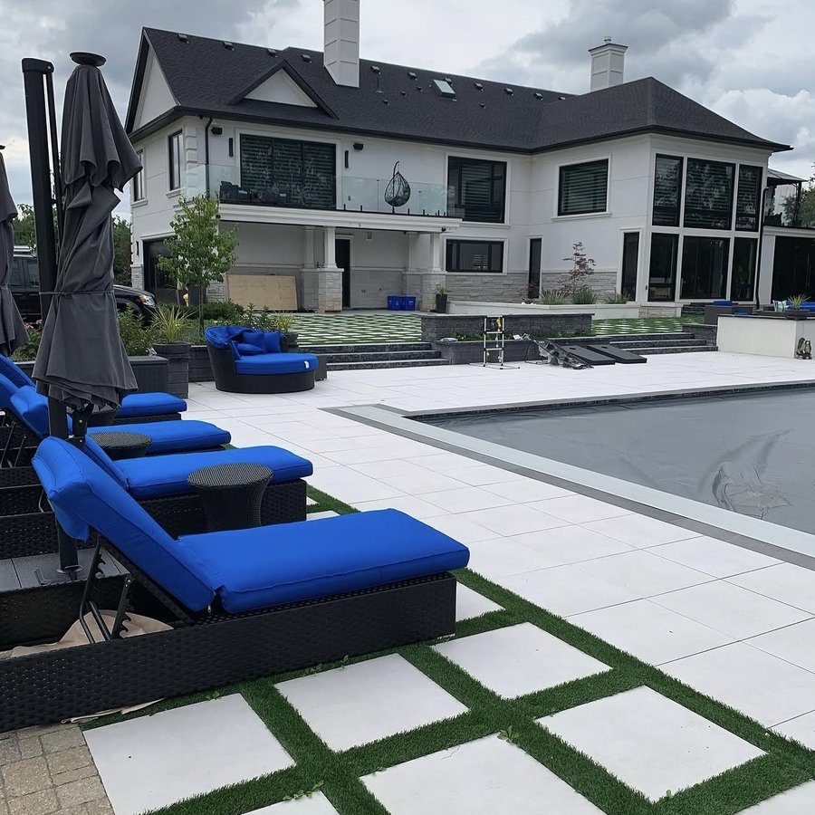 Backyard speakers and pool deck