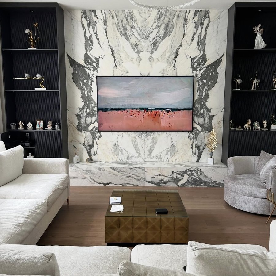Living room TV and fireplace wall